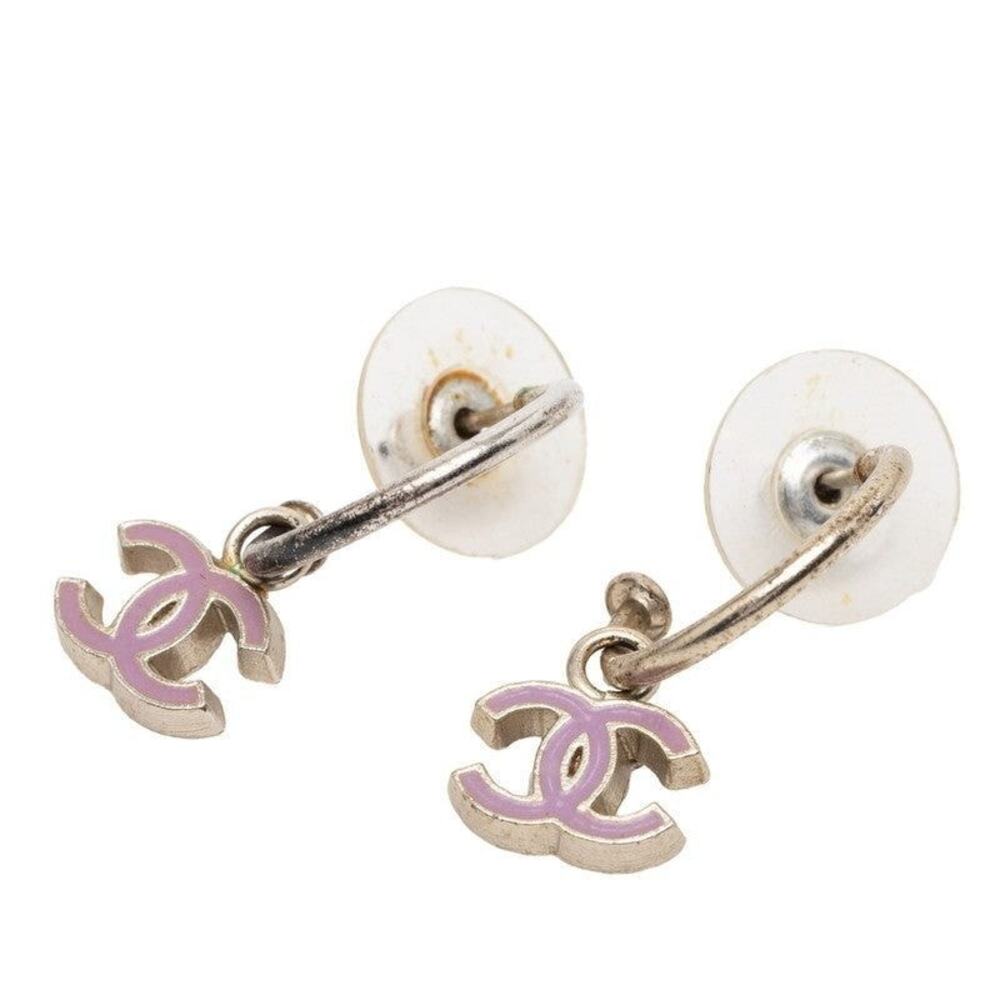 Chanel CC Logo Metal Pierced Earrings Silver